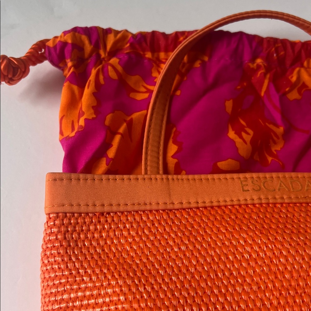 Escada Orange Woven Tote with Pink Drawstring Liner - Picture 15 of 15